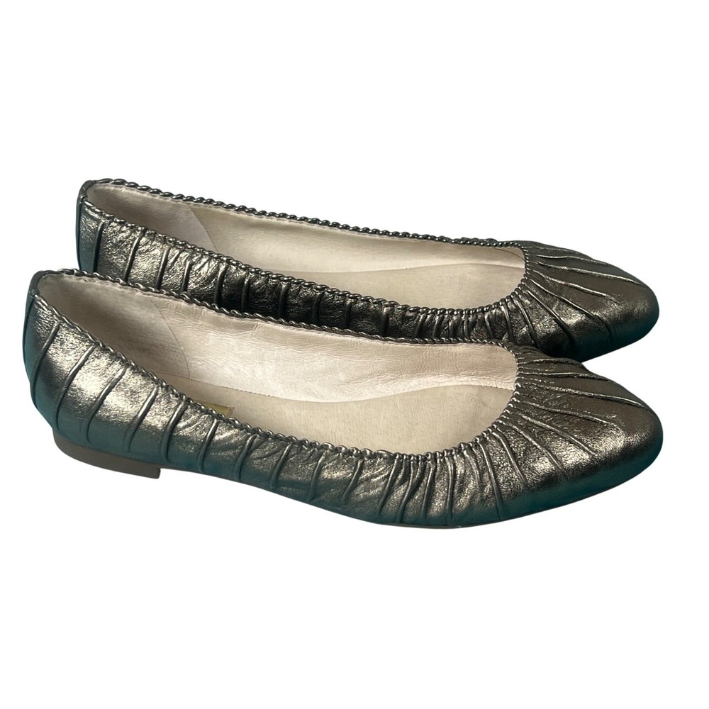 Louise et Cie Womens Metallic Pewter Ruched Leather Ballet Flats 7.5 M Gunmetal